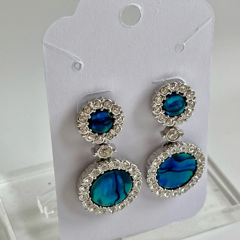 Nicky Butler White Crystal Rhinestone and Enamel Shell Dangle Silver Earring